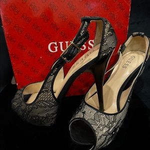 Guess Lace Open Toe Pumps
